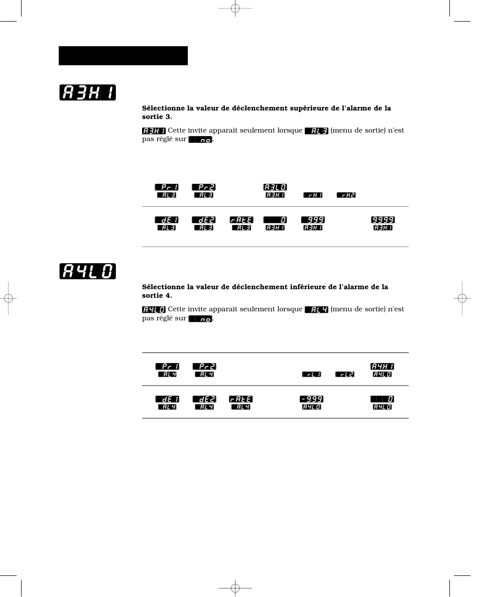 Alarme 3, niveau haut, Alarme 4, niveau bas, A3hi] [a4lo | Exploitation-système | Watlow Series 988 User Manual | Page 84 / 132