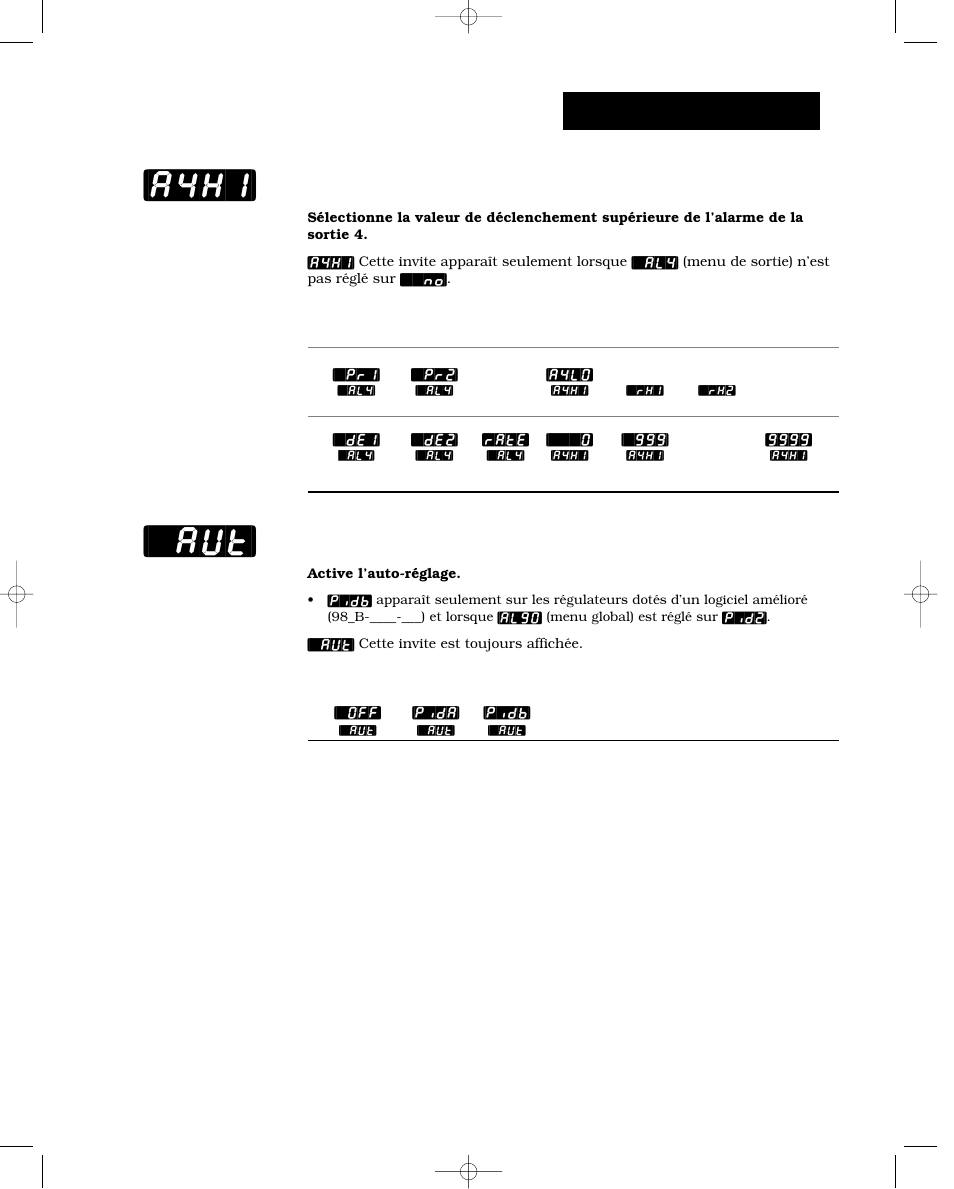 Alarme 4, niveau haut, Auto-réglage, A4hi] [`aut | Exploitation-système | Watlow Series 988 User Manual | Page 85 / 132