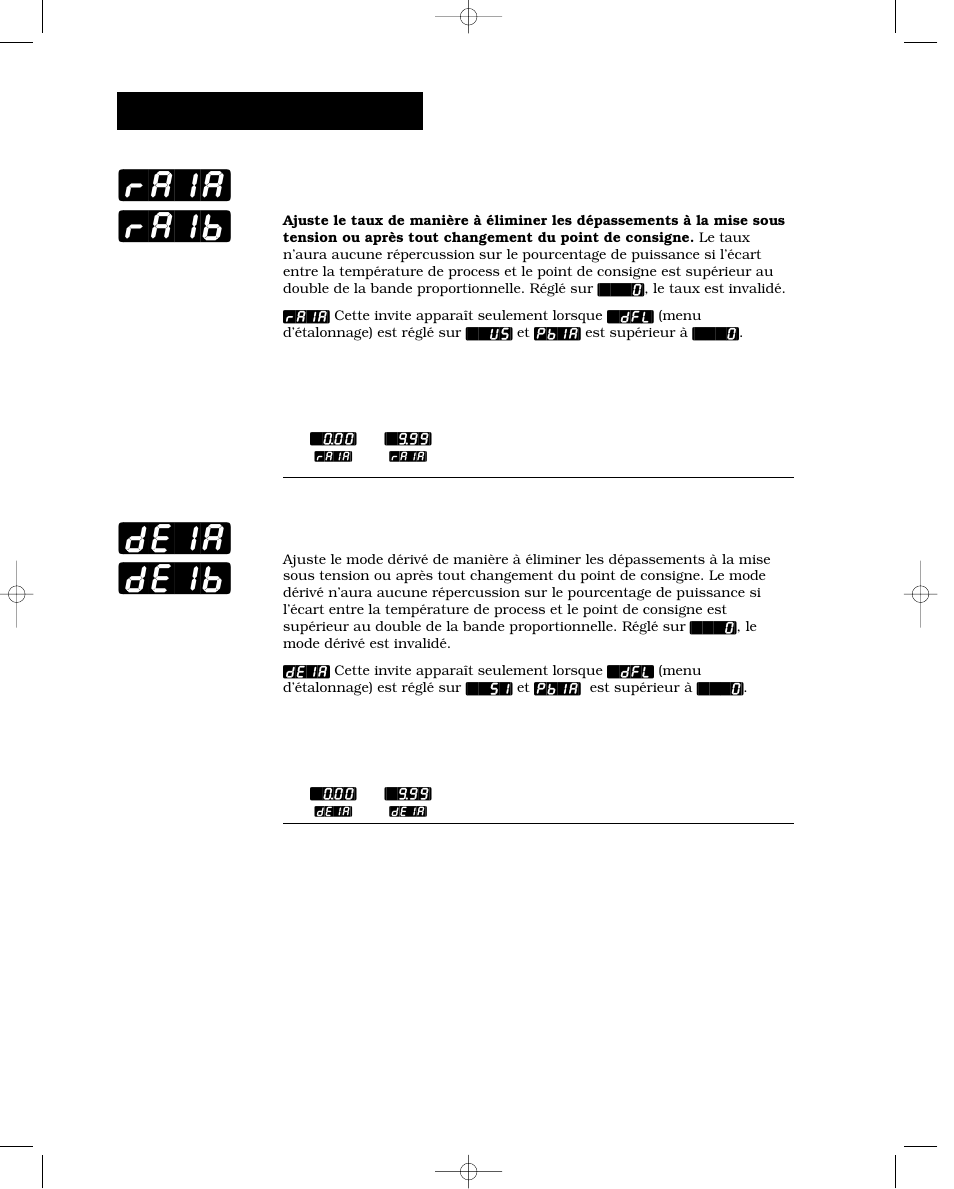 Taux, sortie 1a ou 1b, Mode dérivé, sortie 1a ou 1b [de1a, Ra1a] [ra1b] [de1a] [de1b | Exploitation-pid a ou b, Mode dérivé, sortie 1a ou 1b | Watlow Series 988 User Manual | Page 90 / 132