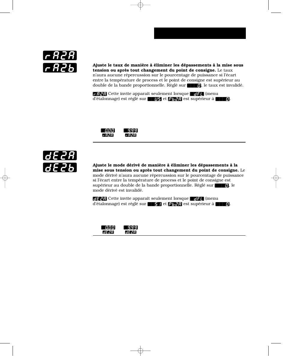 Taux, sortie 2, Mode dérivé, sortie 2a ou 2b [de2a, Ra2a] [ra2b] [de2a] [de2b | Exploitation-pid a ou b, Mode dérivé, sortie 2a ou 2b | Watlow Series 988 User Manual | Page 93 / 132