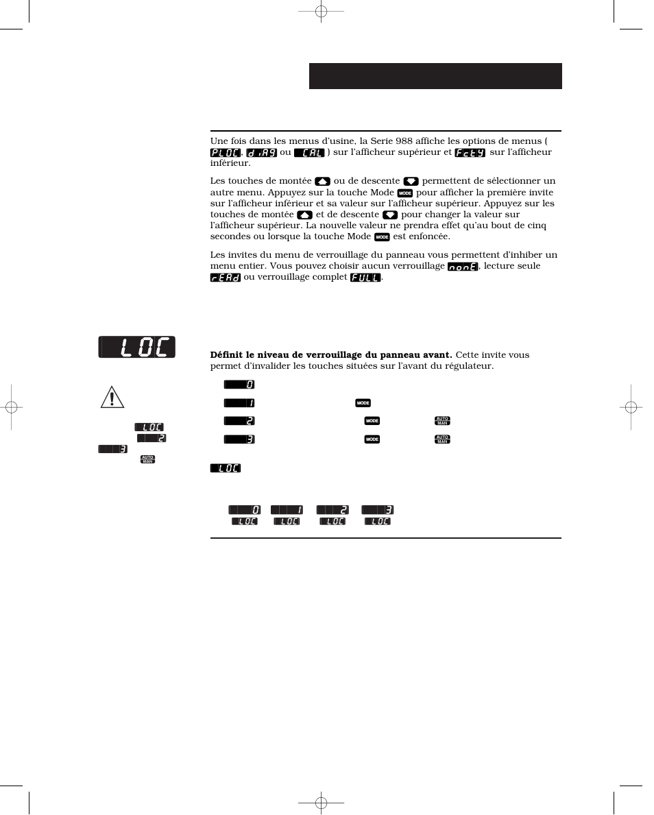 Invites du menu de verrouillage du panneau, Verrouillage du panneau avant, Usine-verrouillage du panneau | Watlow Series 988 User Manual | Page 97 / 132