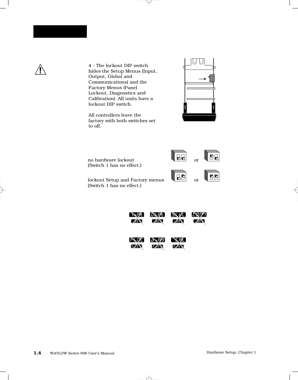 Setting the lockout dip switch, Dip switches | Watlow Series 998 User Manual | Page 12 / 126