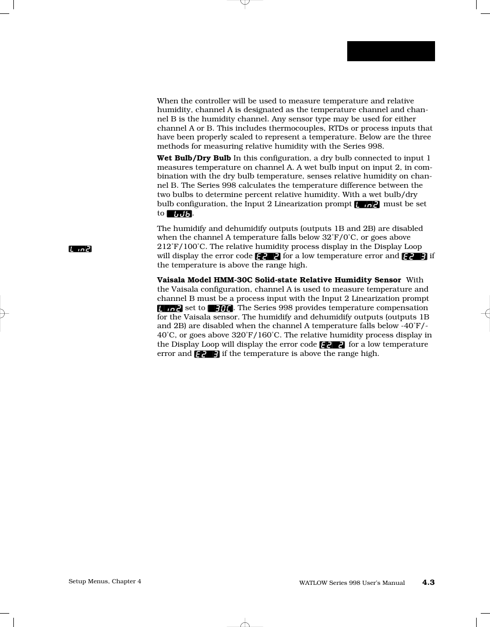 Temperature and relative humidity, Setup-input | Watlow Series 998 User Manual | Page 31 / 126