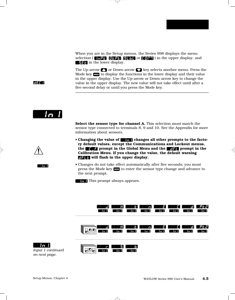 Input prompts, Input 1, Setup-input | Watlow Series 998 User Manual | Page 33 / 126