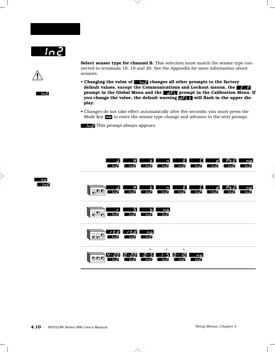 Input 2, In2] ç, Setup-input | Watlow Series 998 User Manual | Page 38 / 126