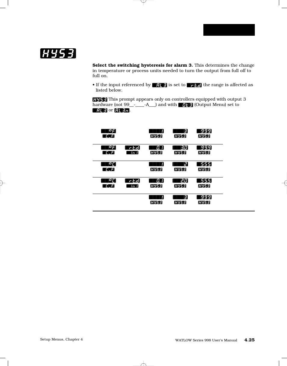 Hysteresis 3, Hys3, Setup-output | Watlow Series 998 User Manual | Page 53 / 126