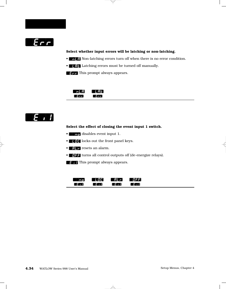 Error latching, Event input 1, Ei1] [`err | Setup-global | Watlow Series 998 User Manual | Page 62 / 126