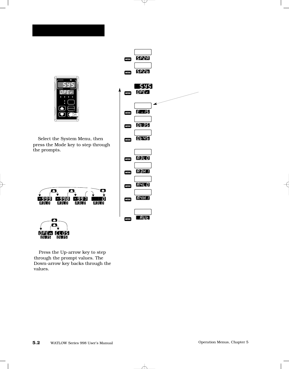 Reaching the system menu, The system menu, Operation-system | System menu | Watlow Series 998 User Manual | Page 70 / 126