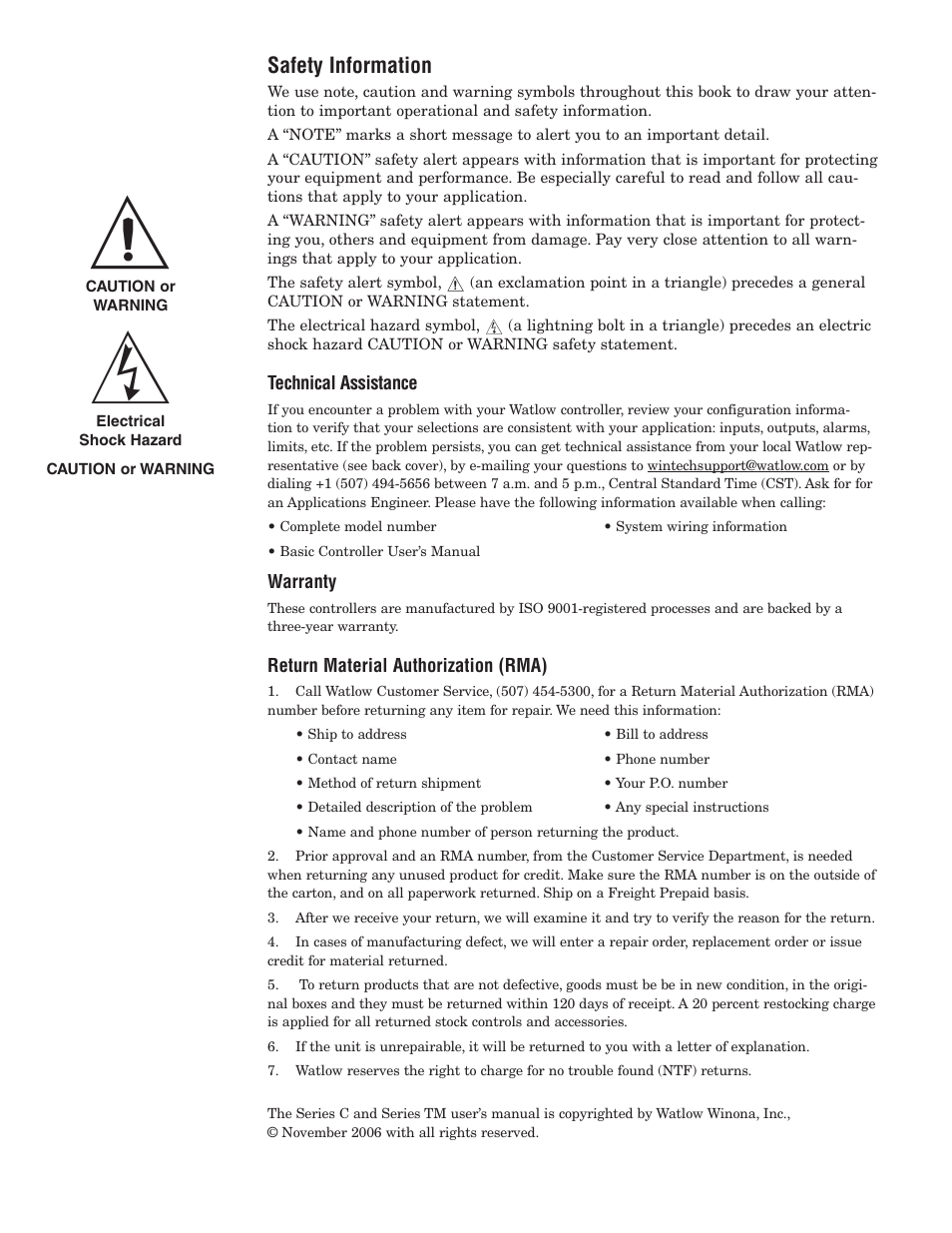 Safety information | Watlow Series TM User Manual | Page 2 / 25