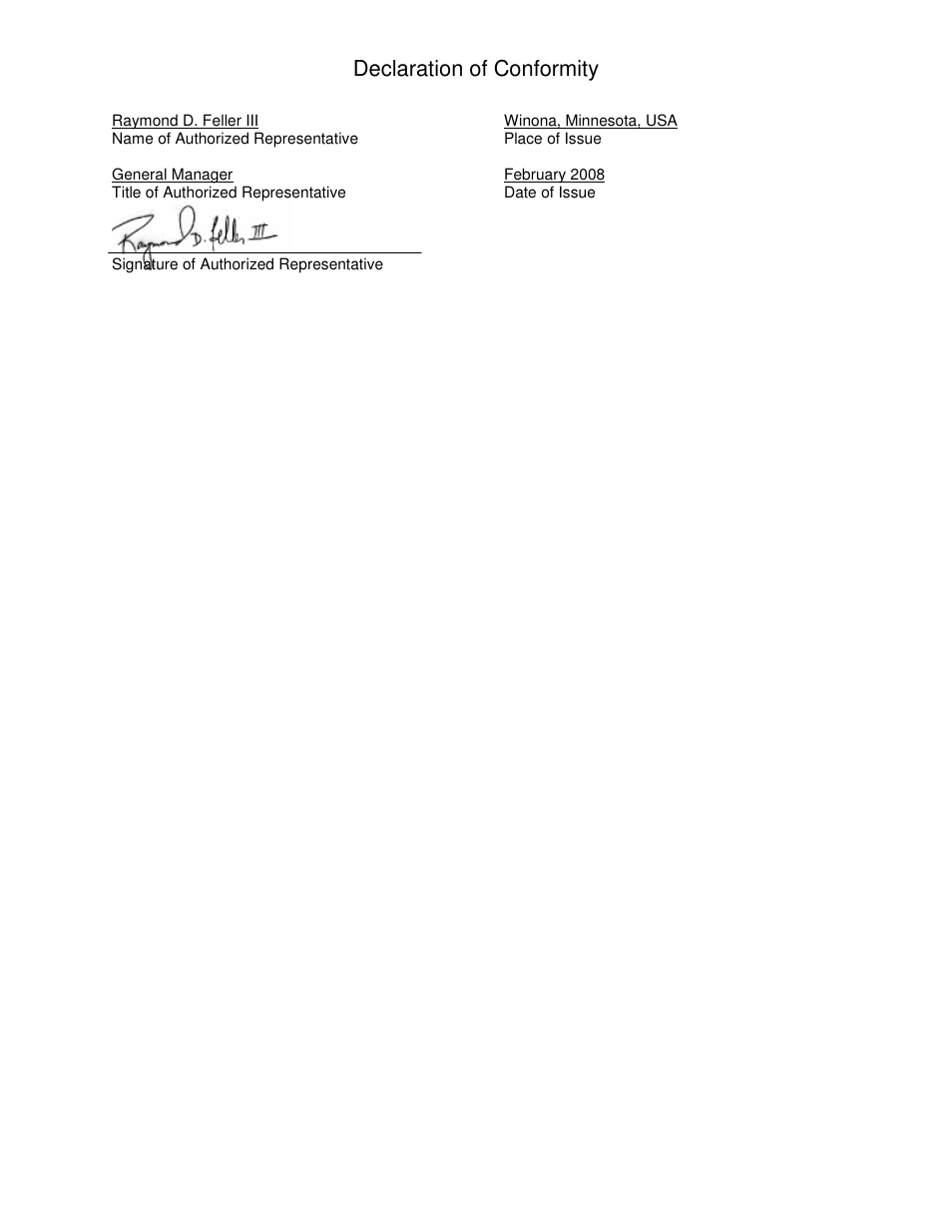 Declaration of conformity | Watlow Series TM User Manual | Page 24 / 25