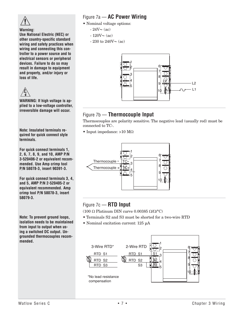 Ac power wiring, Thermocouple input, Rtd input | Watlow Series TM User Manual | Page 9 / 25