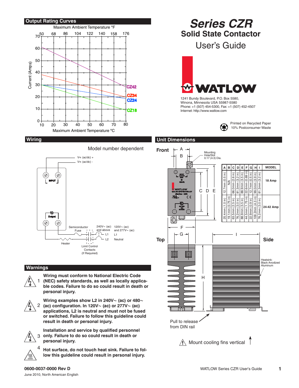 Watlow Series CZR User Manual | 3 pages