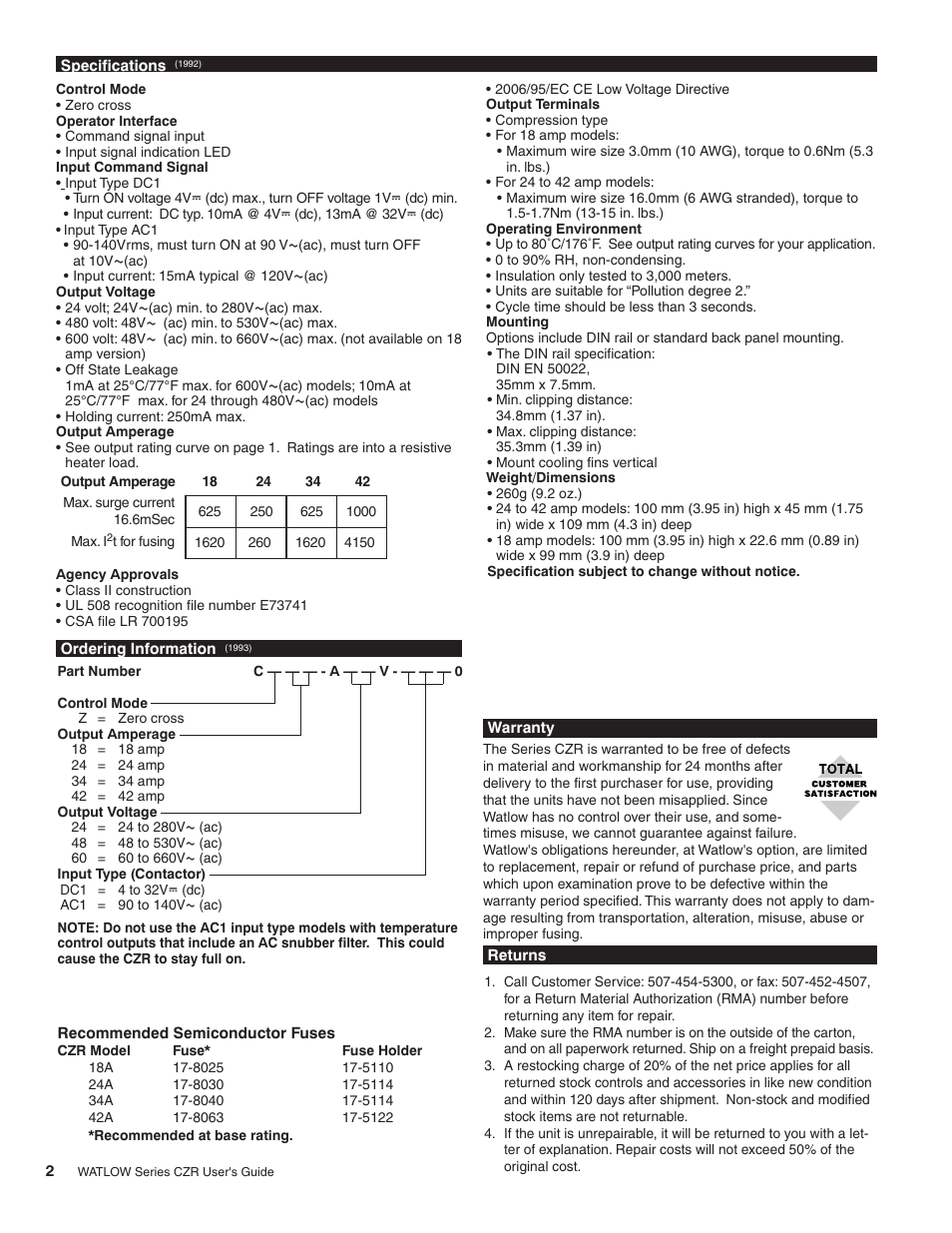 Watlow Series CZR User Manual | Page 2 / 3