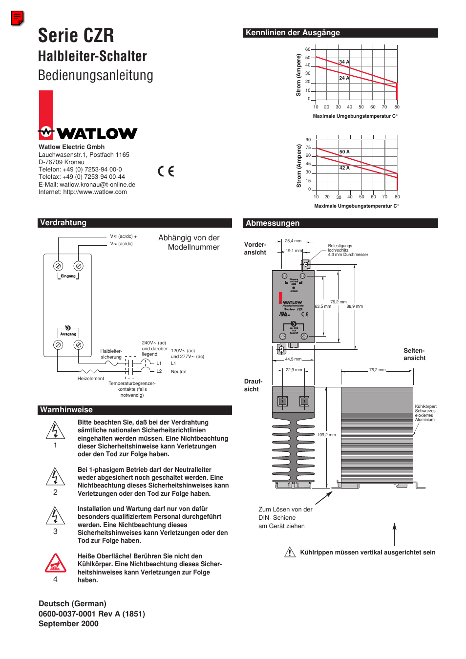 Watlow Series CZR User Manual | 4 pages