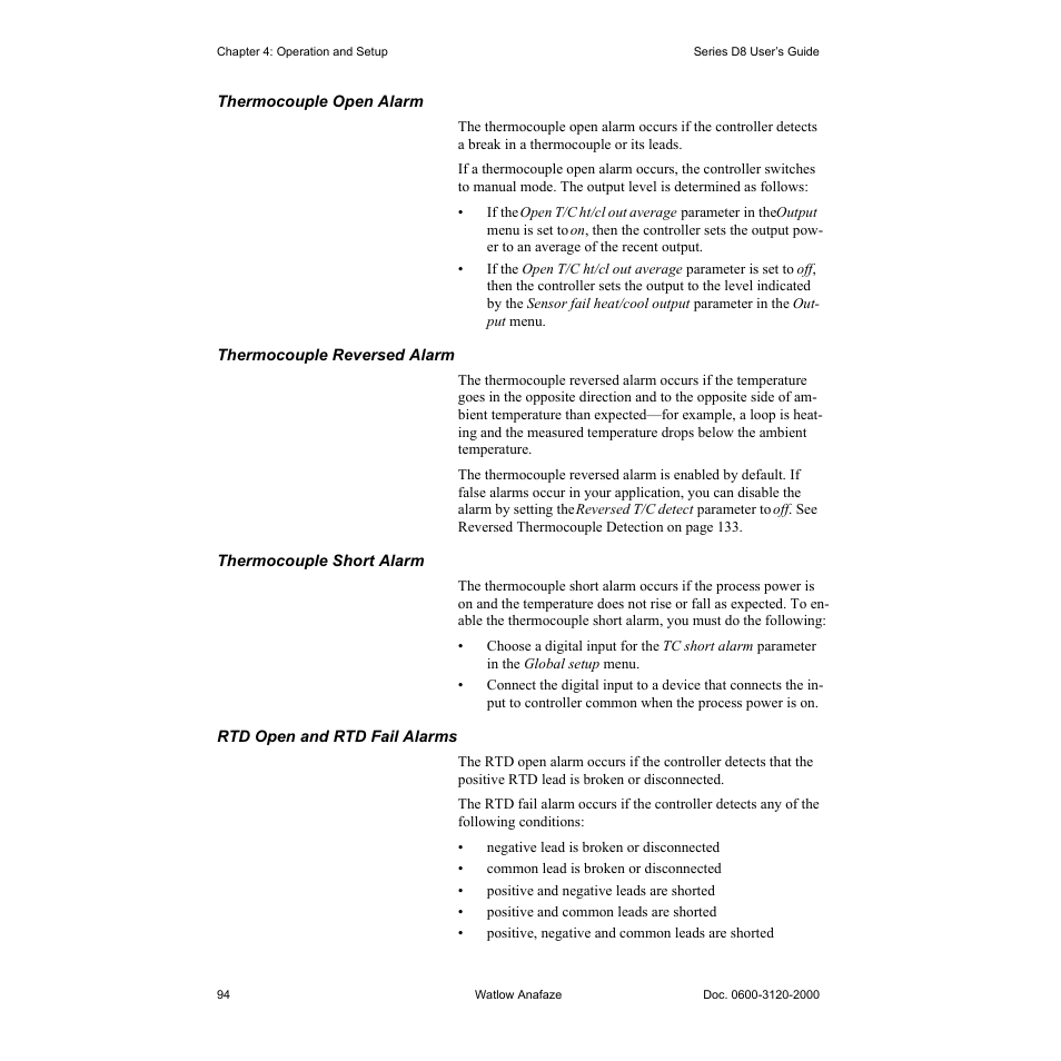 Alarm; see thermocouple open alarm below.) | Watlow Series D8 User Manual | Page 112 / 232
