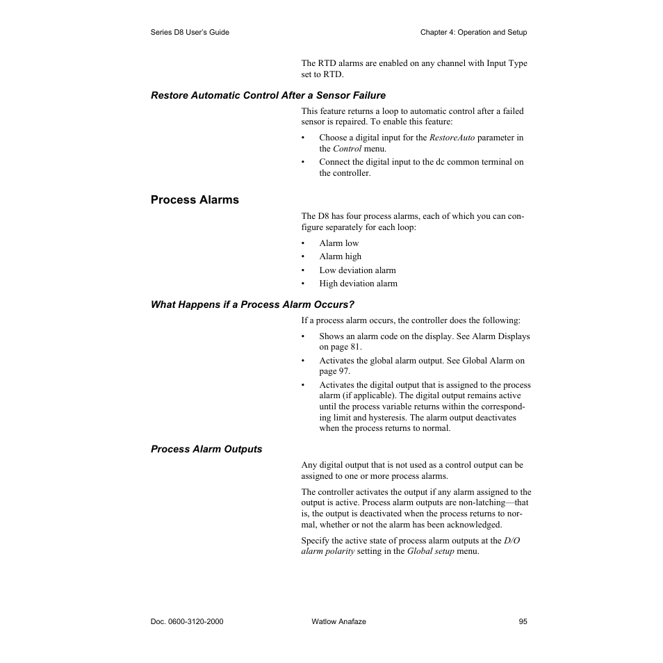 Process alarms, Process alarms 95 | Watlow Series D8 User Manual | Page 113 / 232