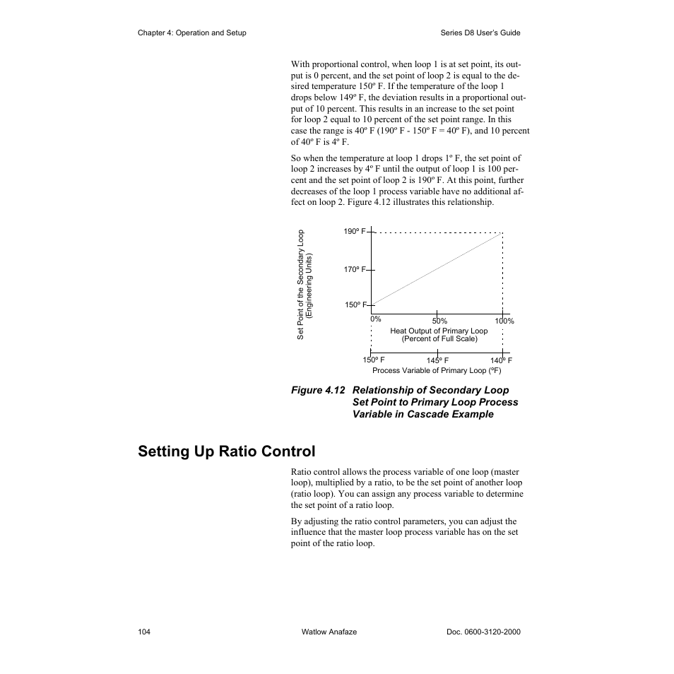 Setting up ratio control, Setting up ratio control 104, Variable in cascade example 104 | Watlow Series D8 User Manual | Page 122 / 232