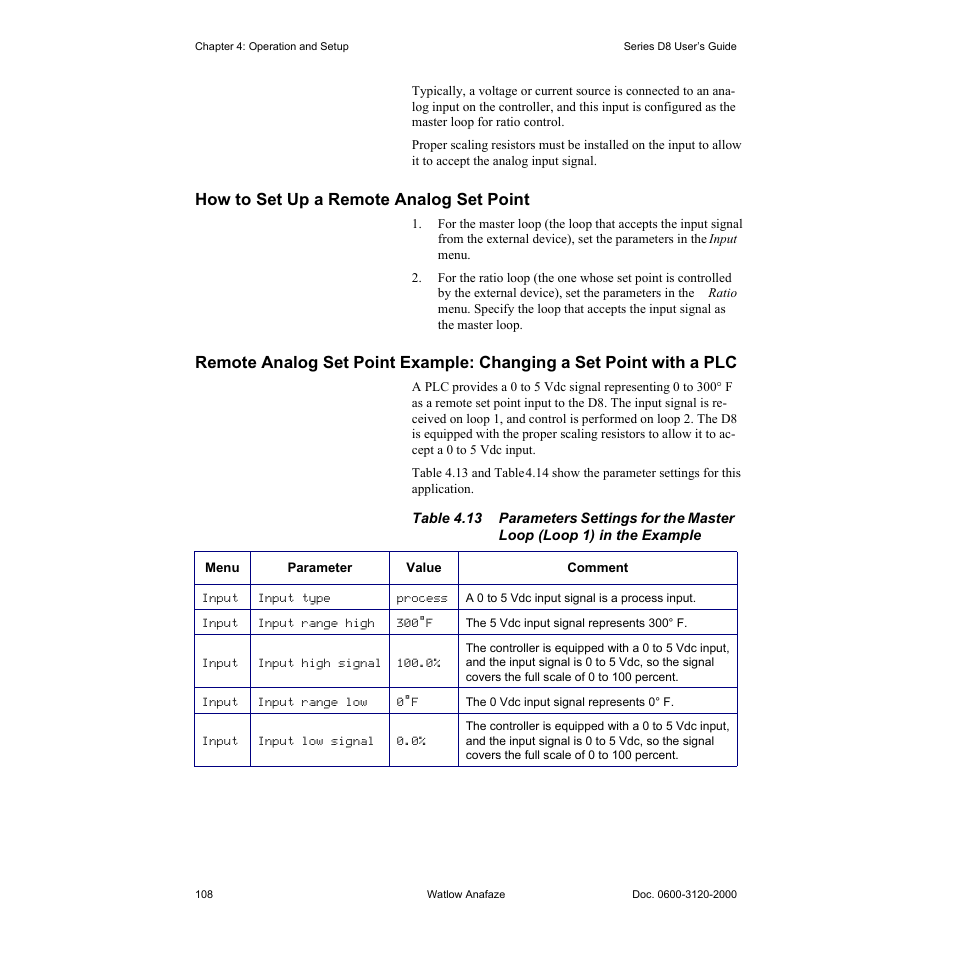 How to set up a remote analog set point, How to set up a remote analog set point 108 | Watlow Series D8 User Manual | Page 126 / 232