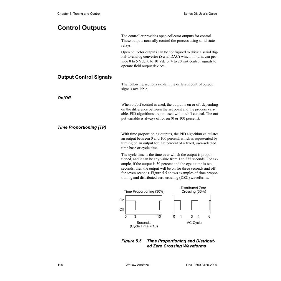 Control outputs, Output control signals, Control outputs 118 | Output control signals 118 | Watlow Series D8 User Manual | Page 136 / 232