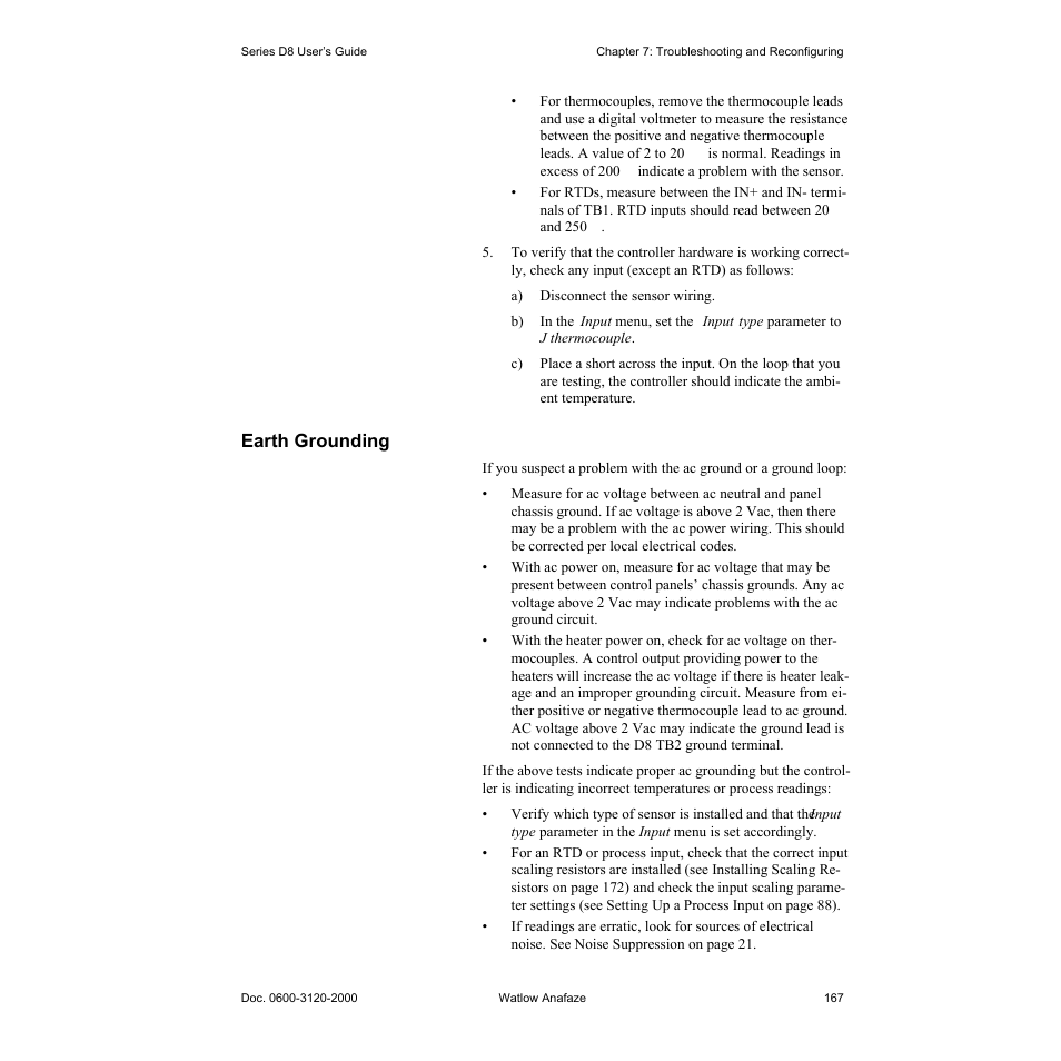 Earth grounding, Earth grounding 167 | Watlow Series D8 User Manual | Page 185 / 232