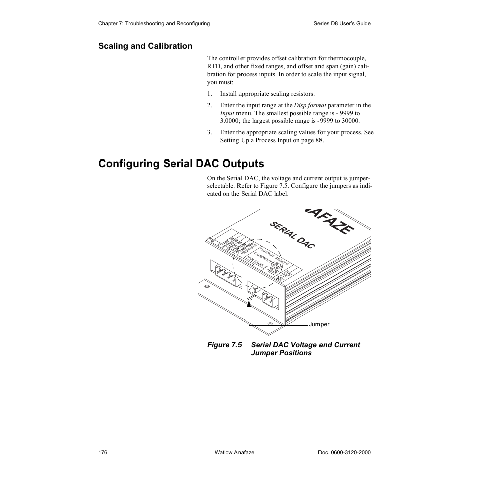 Scaling and calibration, Configuring serial dac outputs, Scaling and calibration 176 | Configuring serial dac outputs 176, Na faze, Serial dac | Watlow Series D8 User Manual | Page 194 / 232