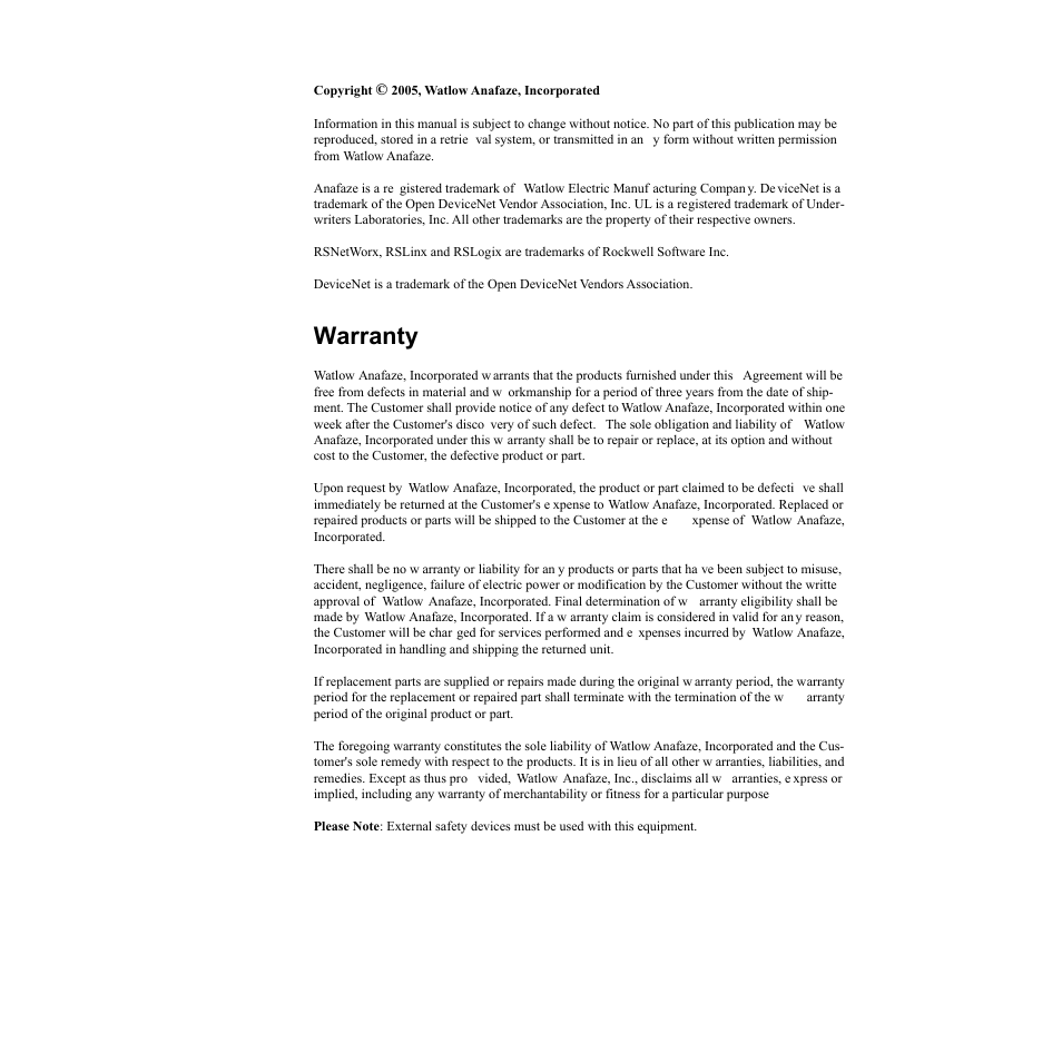 Warranty | Watlow Series D8 User Manual | Page 2 / 232