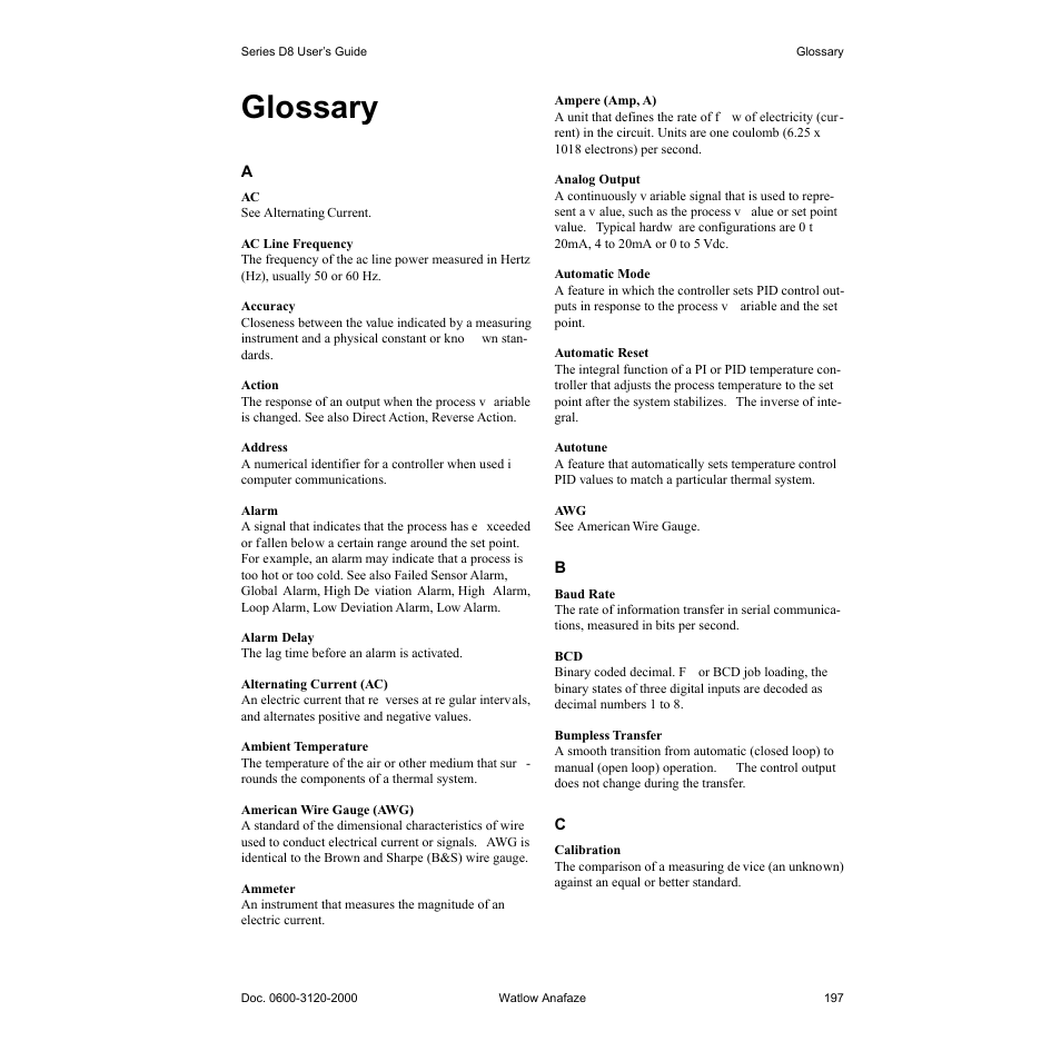 Glossary, Glossary 197 | Watlow Series D8 User Manual | Page 215 / 232
