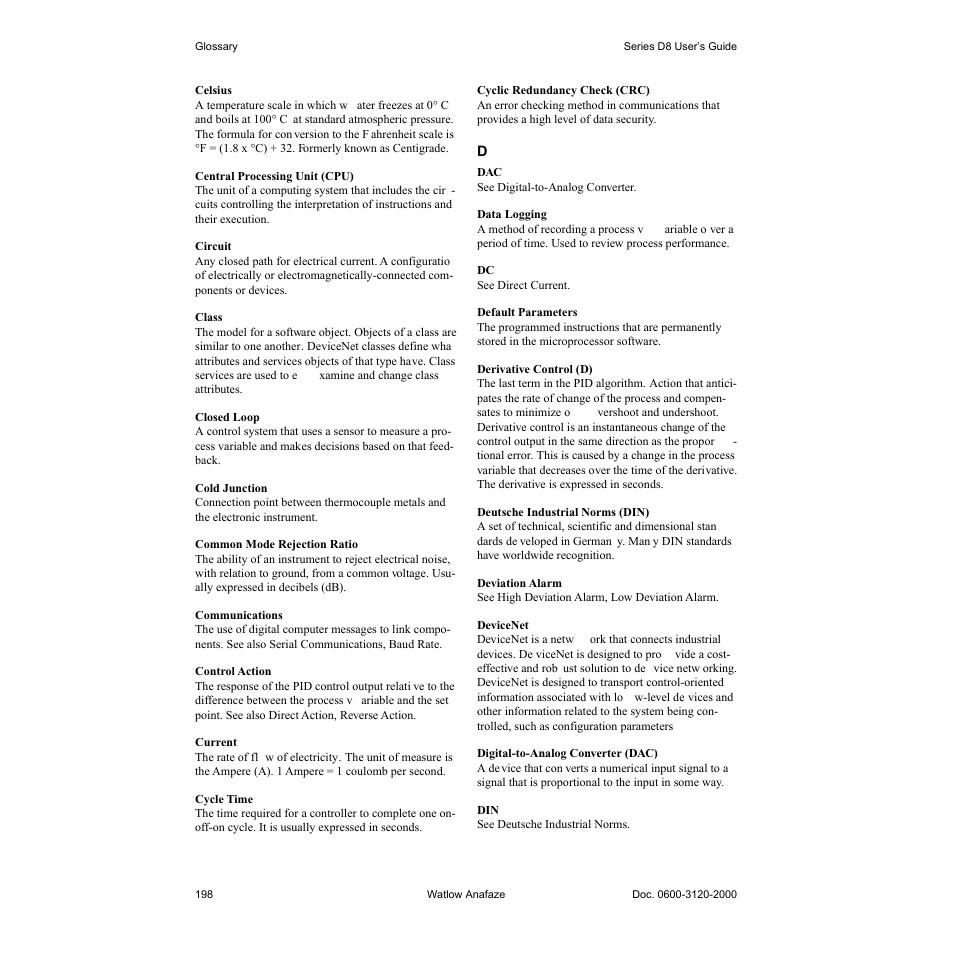 Watlow Series D8 User Manual | Page 216 / 232