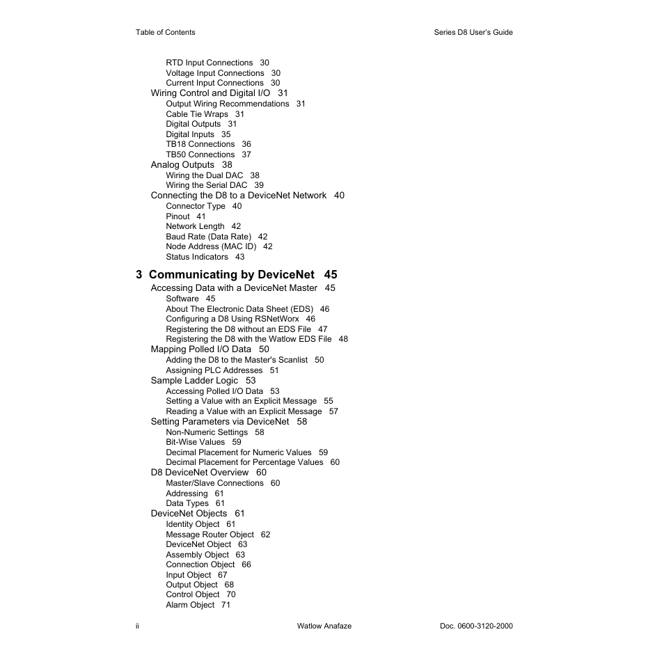 3 communicating by devicenet 45 | Watlow Series D8 User Manual | Page 4 / 232