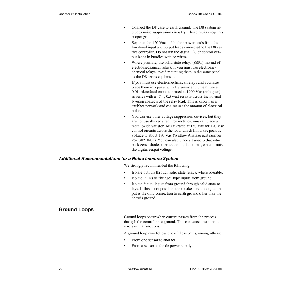 Ground loops, Ground loops 22 | Watlow Series D8 User Manual | Page 40 / 232
