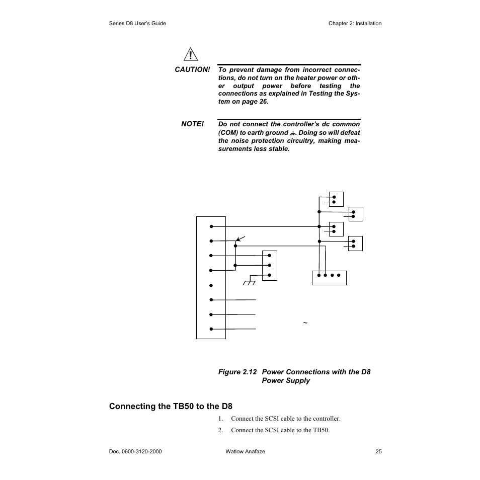 Connecting the tb50 to the d8, Connecting the tb50 to the d8 25 | Watlow Series D8 User Manual | Page 43 / 232