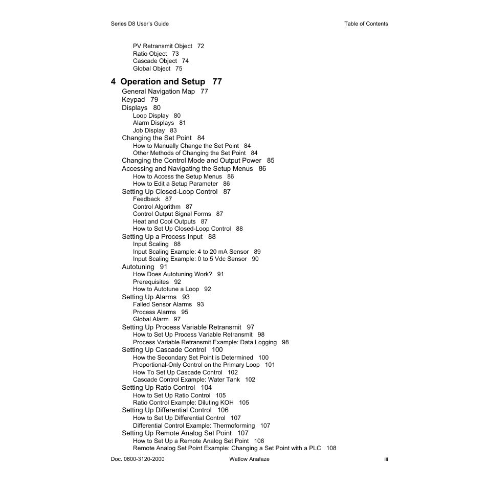 4 operation and setup 77 | Watlow Series D8 User Manual | Page 5 / 232