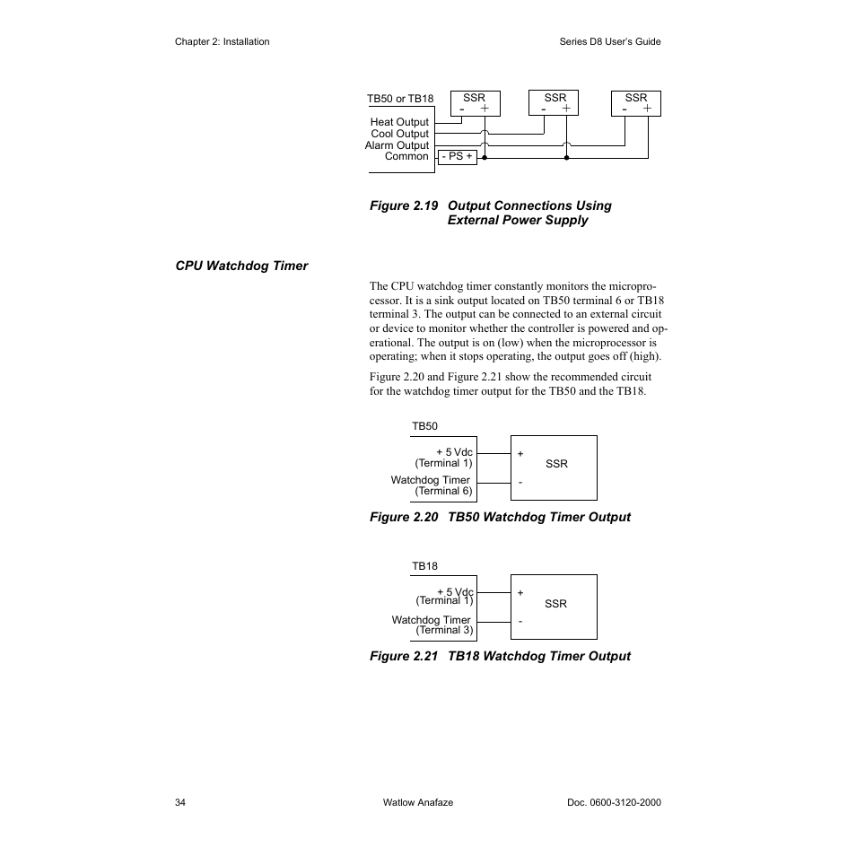 Figure 2.20—tb50 watchdog timer output 34, Figure 2.21—tb18 watchdog timer output 34 | Watlow Series D8 User Manual | Page 52 / 232
