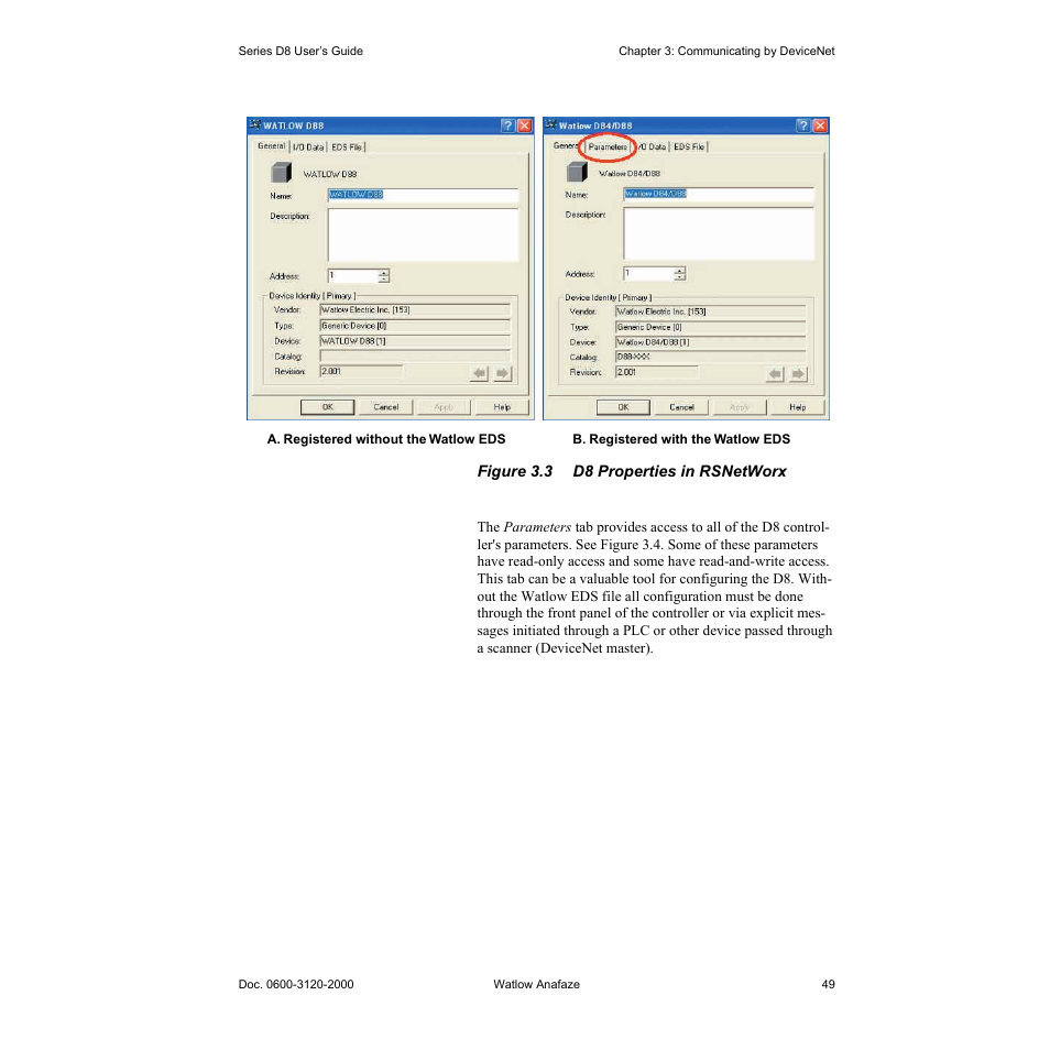 Figure 3.3—d8 properties in rsnetworx 49 | Watlow Series D8 User Manual | Page 67 / 232