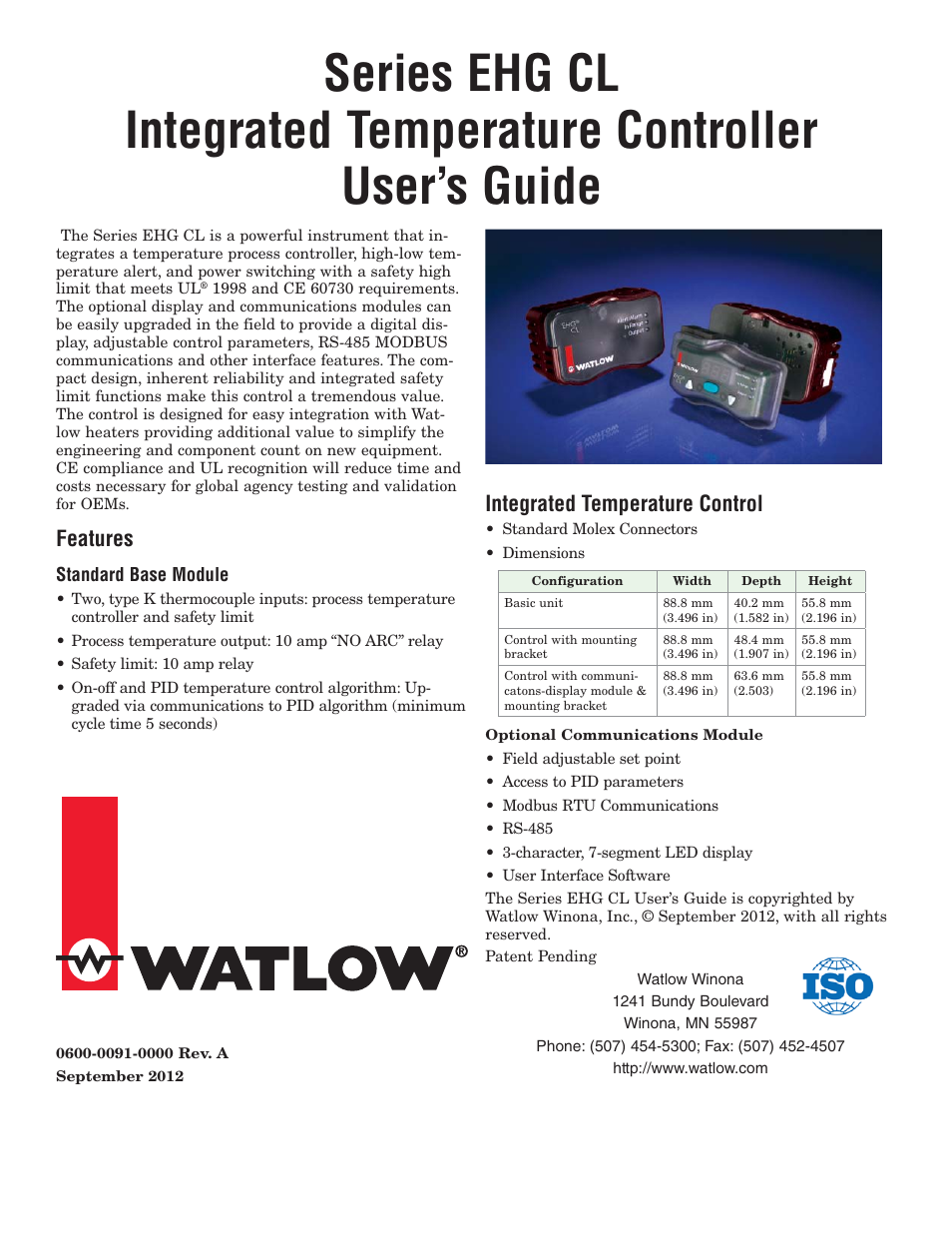 Watlow Series EHG CL User Manual | 10 pages