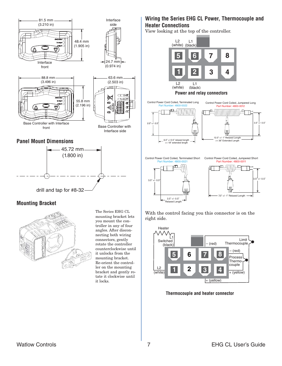 Panel mount dimensions, Mounting bracket | Watlow Series EHG CL User Manual | Page 7 / 10