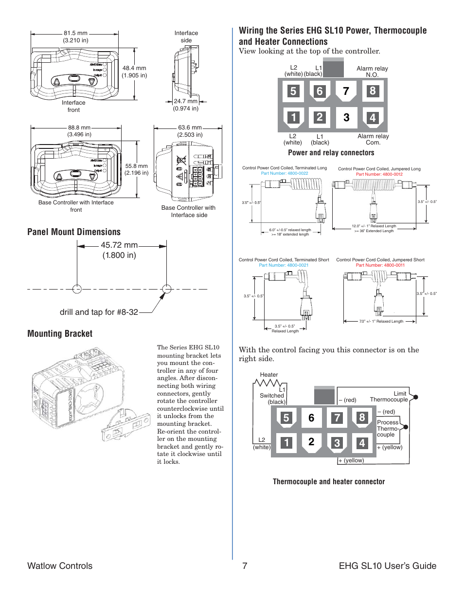 Panel mount dimensions, Mounting bracket | Watlow Series EHG SL10 Integrated Temperature Controller User Manual | Page 7 / 10