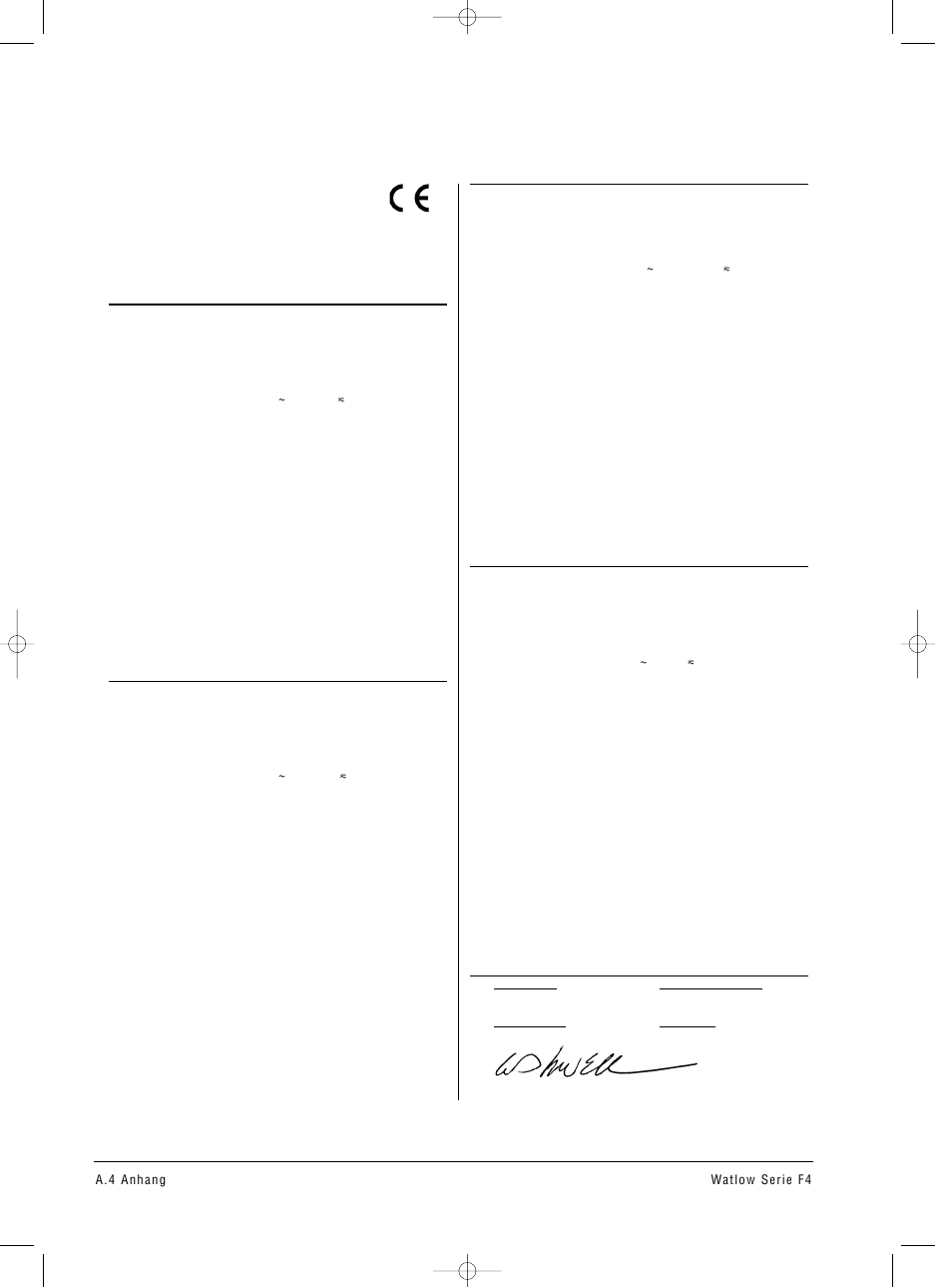 Declaration of conformity, Declaration of conformity series f4 | Watlow Series F4 User Manual | Page 100 / 112