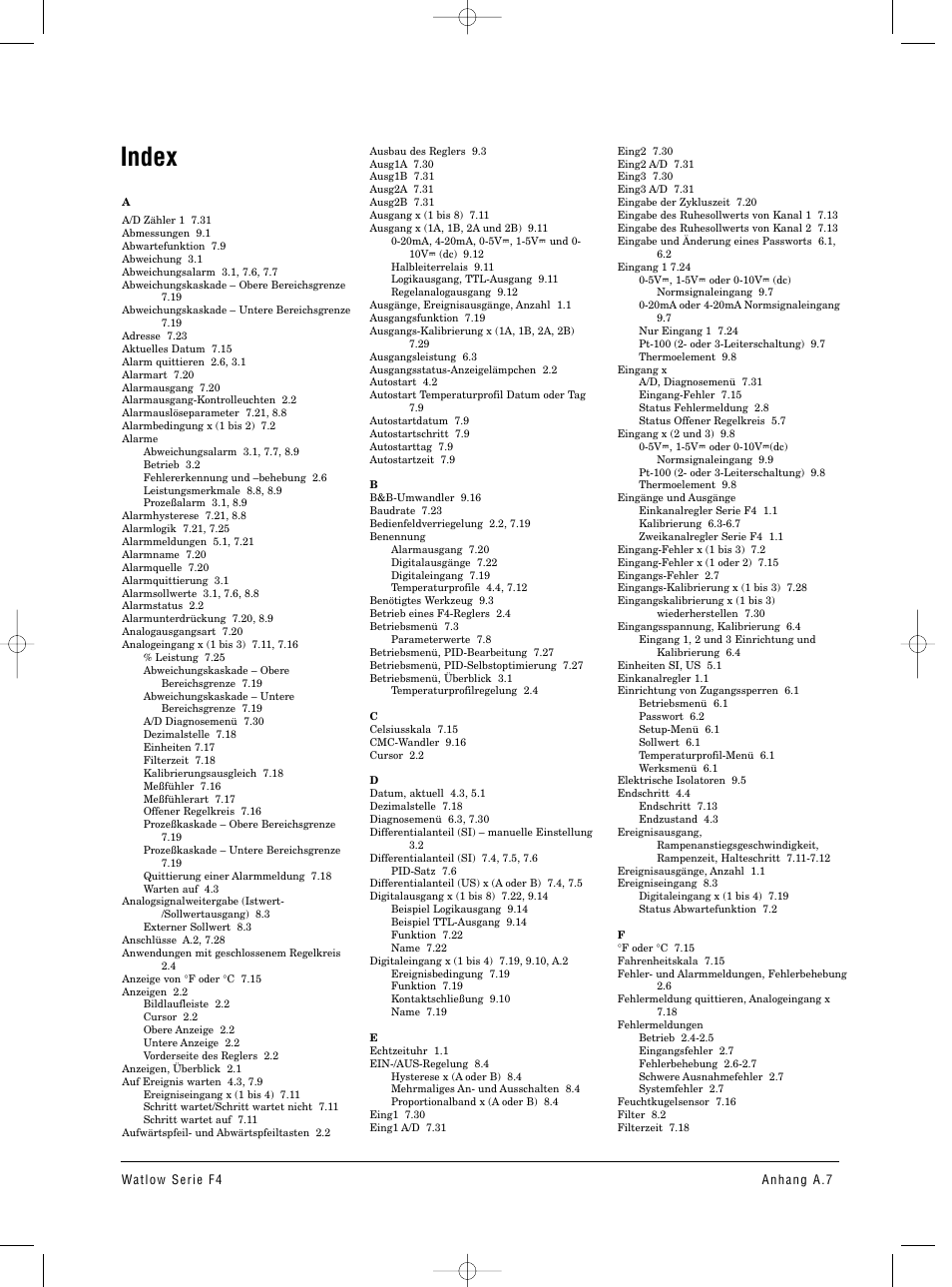 Index | Watlow Series F4 User Manual | Page 103 / 112