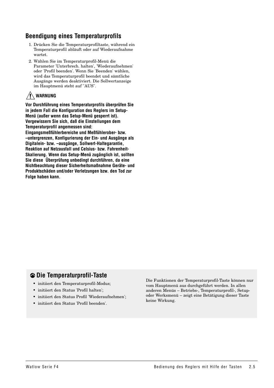 Beendigung eines temperaturprofils, Π die temperaturprofil-taste | Watlow Series F4 User Manual | Page 11 / 112