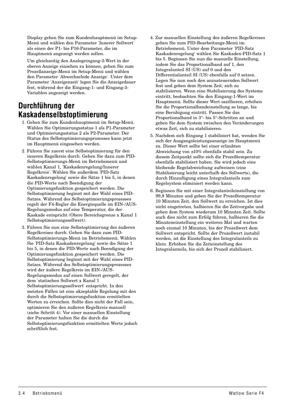 Durchführung der kaskadenselbstoptimierung | Watlow Series F4 User Manual | Page 18 / 112