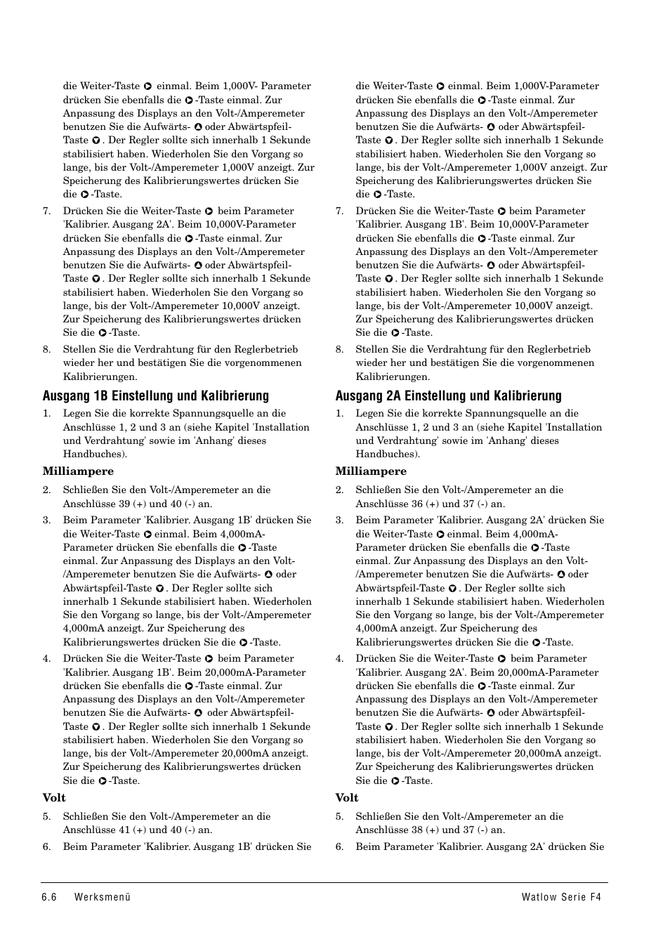 Ausgang 1b einstellung und kalibrierung, Ausgang 2a einstellung und kalibrierung | Watlow Series F4 User Manual | Page 32 / 112