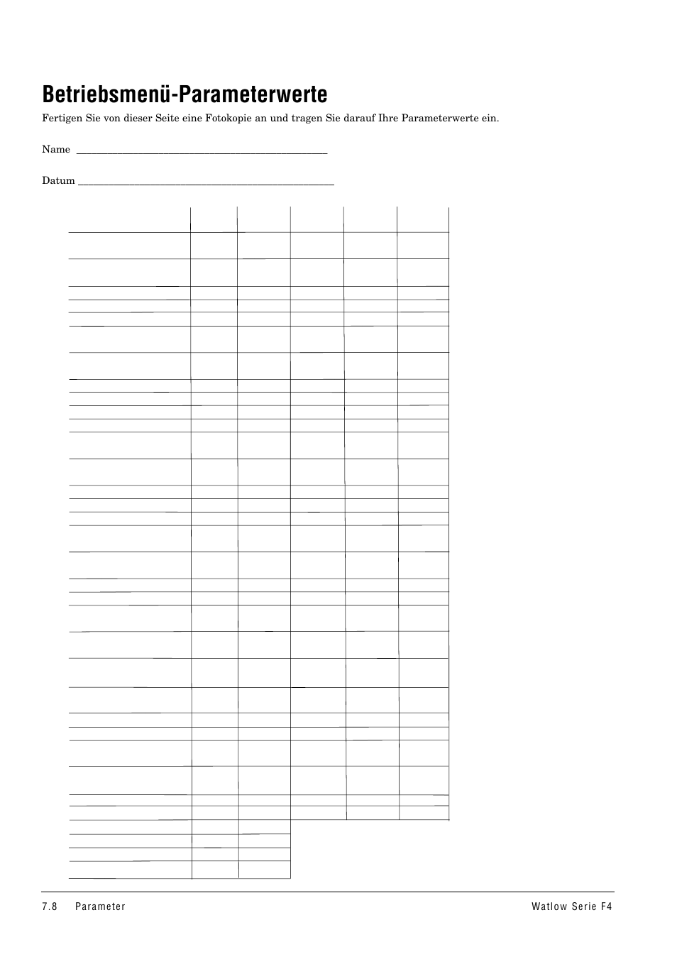 Betriebsmenü-parameterwerte | Watlow Series F4 User Manual | Page 42 / 112