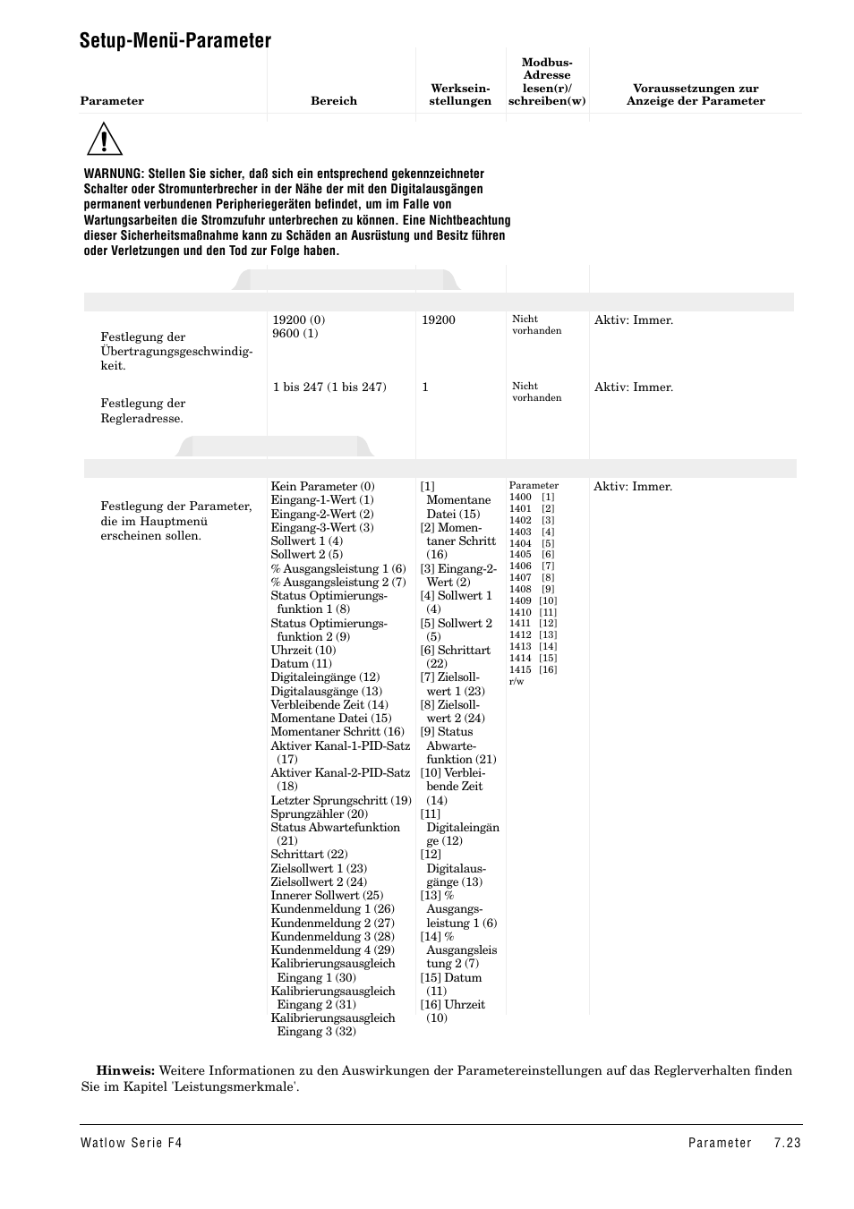 Setup-menü-parameter, Kundenhauptmenü, Serielle schnittstelle | Watlow Series F4 User Manual | Page 57 / 112