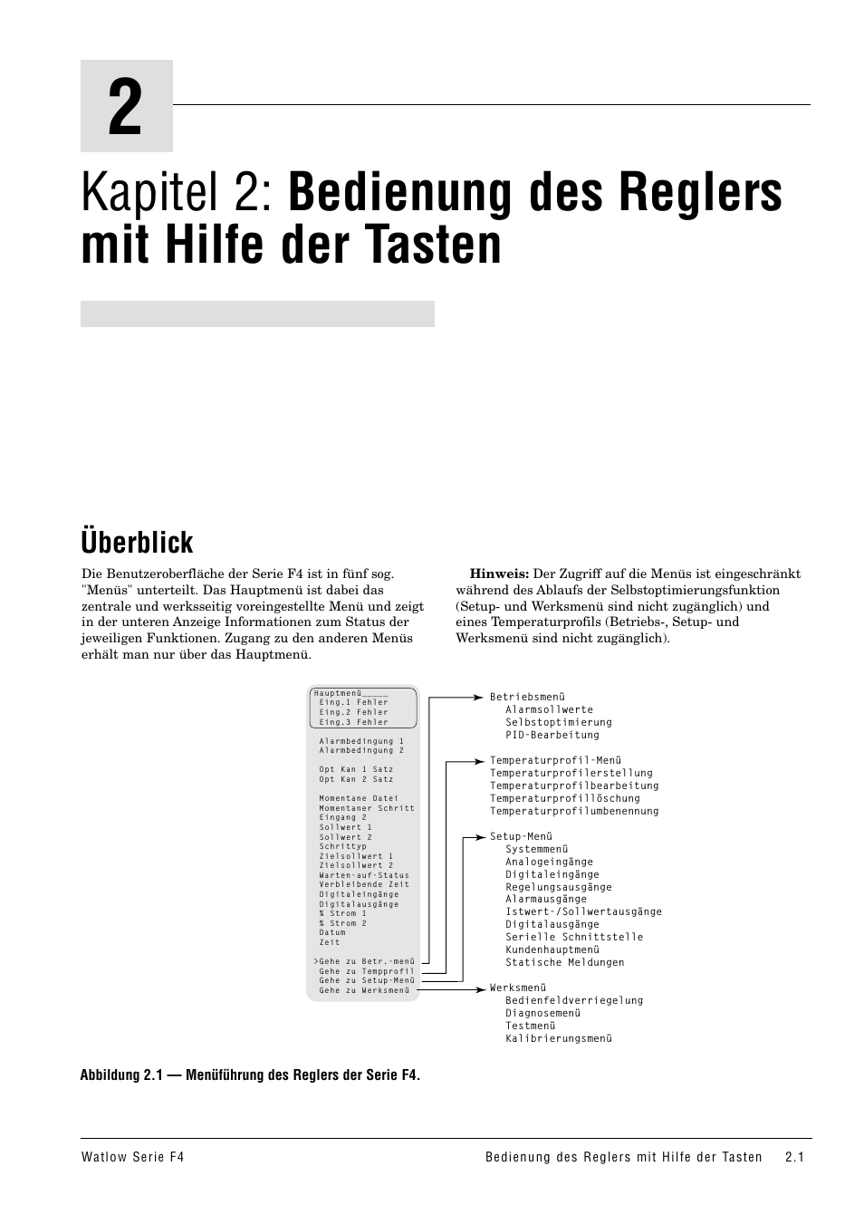 Überblick, Kapitel 2: bedienung des reglers | Watlow Series F4 User Manual | Page 7 / 112