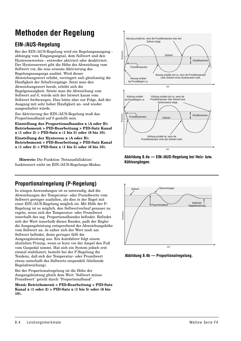 Methoden der regelung, Ein-/aus-regelung, Proportionalregelung | Proportionalregelung (p-regelung), Abbildung 8.4b — proportionalregelung | Watlow Series F4 User Manual | Page 70 / 112