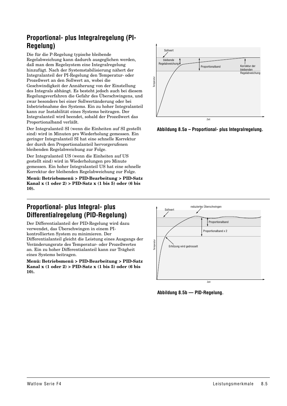 Proportional- plus integralregelung, Pi-regelung), Proportional- plus integral- plus | Differentialregelung (pid-regelung), Proportional- plus integralregelung (pi- regelung), Abbildung 8.5b — pid-regelung | Watlow Series F4 User Manual | Page 71 / 112