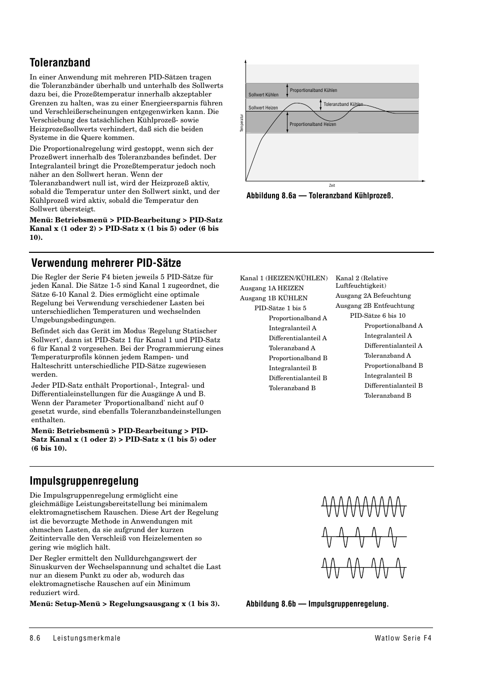 Toleranzband, Verwendung mehrerer pid-sätze, Impulsgruppenregelung | Watlow Series F4 User Manual | Page 72 / 112
