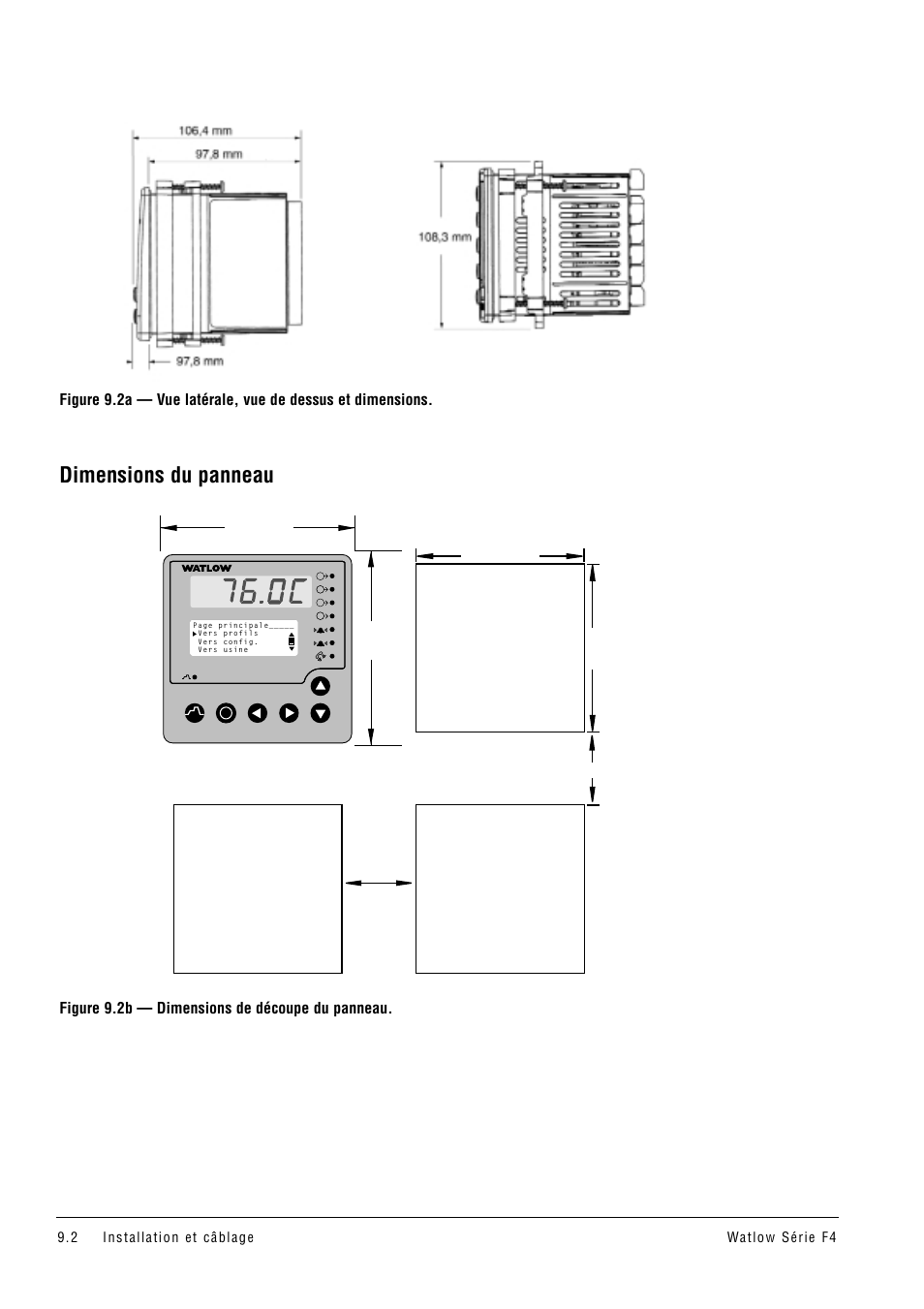 Dimensions du panneau, Figure 9.2b — dimensions de découpe du panneau, Découpe du panneau | Watlow Series F4 User Manual | Page 78 / 108