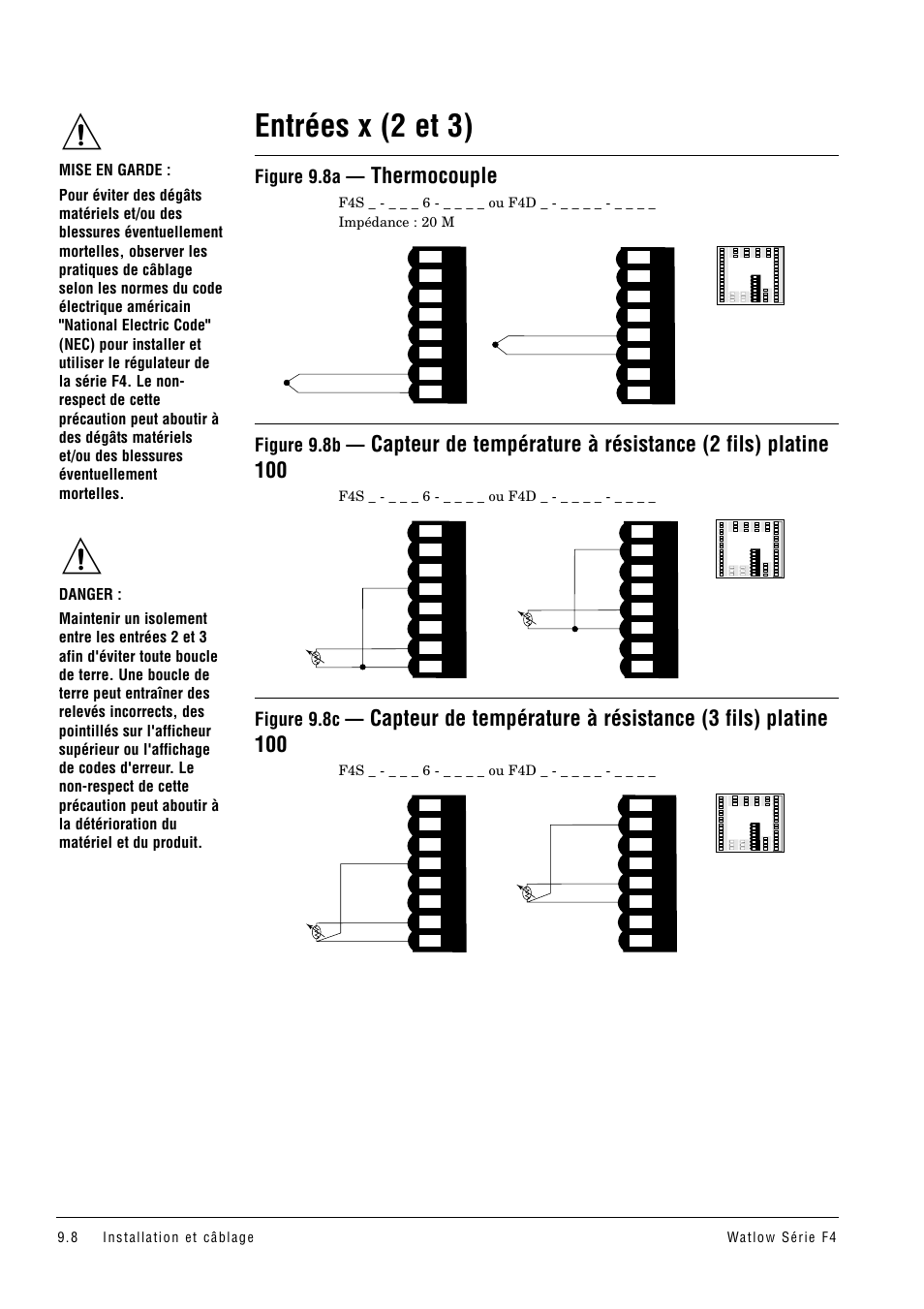 Entrées x (2 et 3), Thermocouple, Figure 9.8a | Figure 9.8b, Figure 9.8c | Watlow Series F4 User Manual | Page 84 / 108